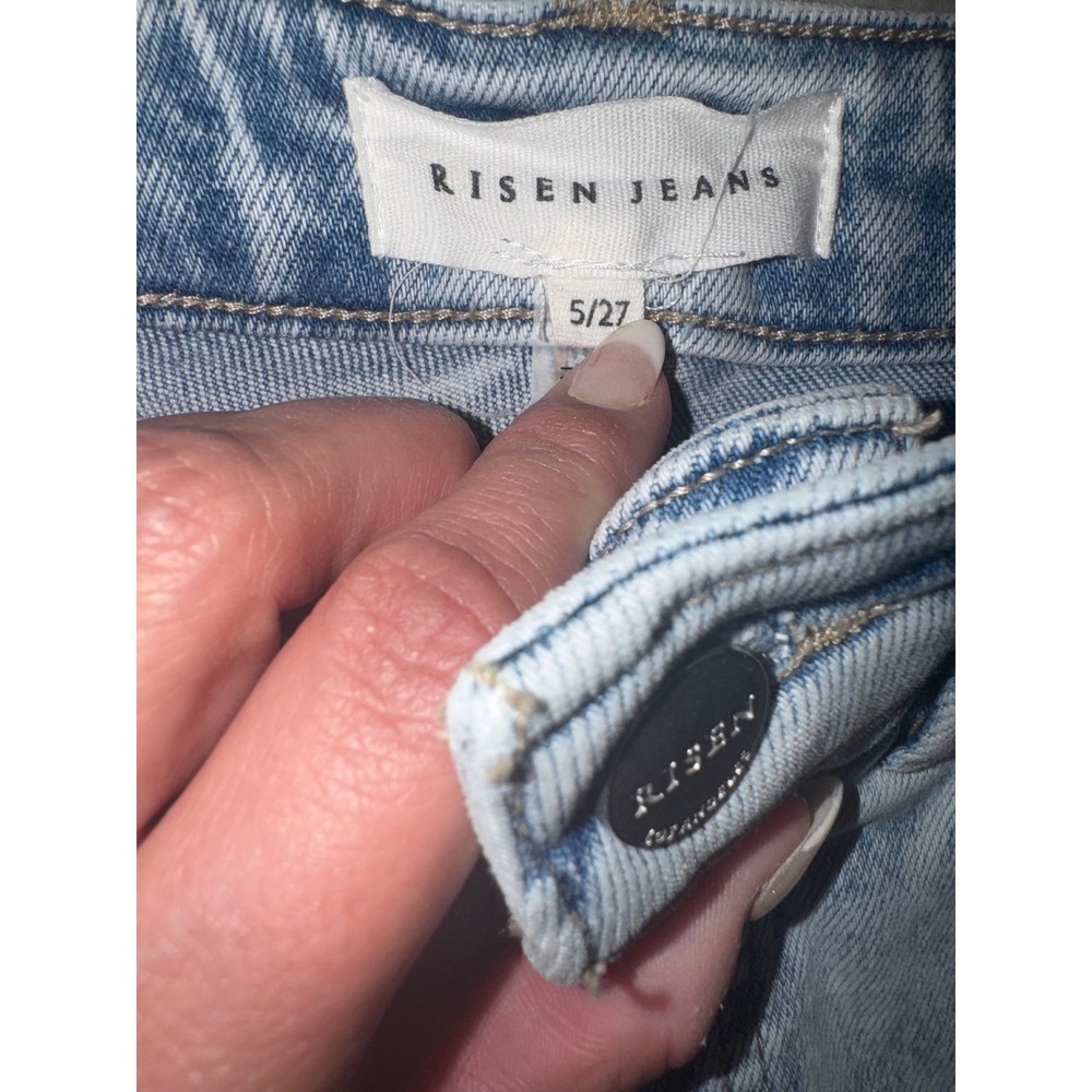 Risen Jeans Straight Leg Womens Light Acid Wash Distressed Raw Hem Size 5/27 - Picture 3 of 7